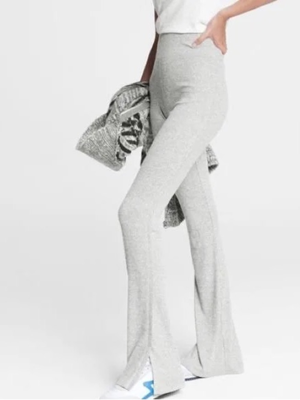 rag & bone Light Gray Heather Ribbed Knit Fitted Flare Pants Size Small